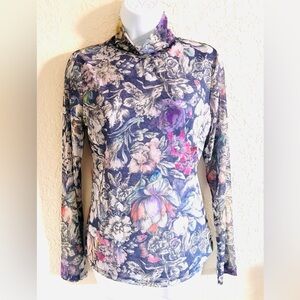 By Anthropologie Sheer Mesh mock neck top